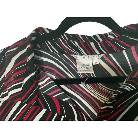 Vintage Fred David Woman Womens Blouse Button Up Shirt 3X Red Black White 3/4 Sl - Picture 5 of 9